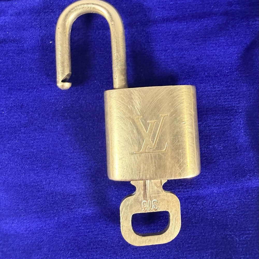 Louis Vuitton Gold Brass Padlock Lock and Key Set #316 - Picture 3 of 5